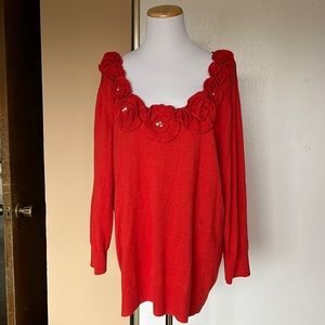 Elle Orange floral appliqué pearl sweater. Size 1X